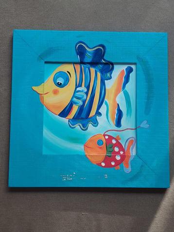Schilderij met vissen in blauwe lijst beschikbaar voor biedingen
