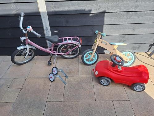 Kinderfiets 16 inch (+zijwiel), houten loopfiets en loopauto, Kinderen en Baby's, Speelgoed | Buiten | Voertuigen en Loopfietsen