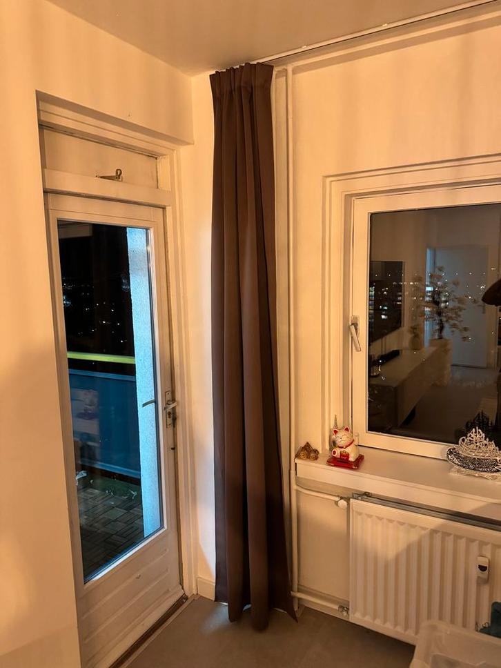 Bruin Gordijn met Railing 150x250 en 300x250, Huis en Inrichting, Stoffering | Gordijnen en Lamellen, Gebruikt, 200 cm of meer