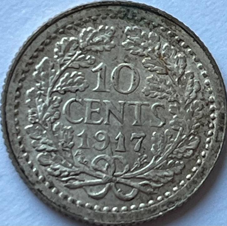 Schitterend dubbeltje 1917, Postzegels en Munten, Munten | Nederland, Losse munt, 10 cent, Koningin Wilhelmina, Zilver, Ophalen of Verzenden