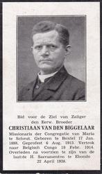 Biggelaar Christiaan 1888 Boxtel 1938 Ebondo  Congo priester, Verzamelen, Ophalen of Verzenden, Bidprentje