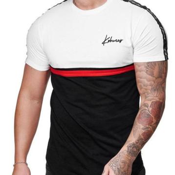 SALES! 2166 Zwart wit t-shirt met rode streep maat L beschikbaar voor biedingen