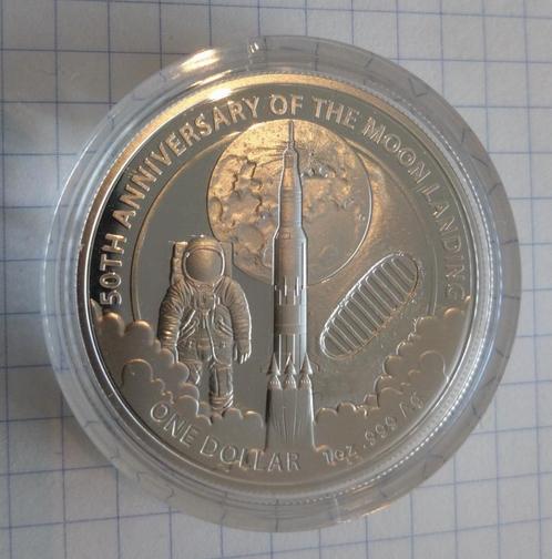 Zilver 1 oz munt - 50th Anniversary of the Moon landing 2019, Postzegels en Munten, Edelmetalen en Baren, Zilver, Ophalen