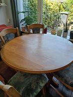 Houten uitschuifbare ronde eettafel met zes stoelen, Huis en Inrichting, Tafels | Eettafels, Ophalen, Gebruikt, 100 tot 150 cm