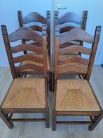 Set van 4 zware Eikenhouten Eetkamerstoelen, Huis en Inrichting, Stoelen, Ophalen, Bruin, Hout