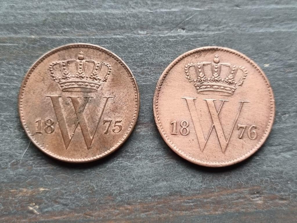 2x 1 cent 1875 en 1876 Willem 3, Postzegels en Munten, Munten | Nederland, Ophalen of Verzenden, Koning Willem III, 1 cent