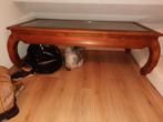 Opium saloontafel xxl,  teakhout, met glasplaat., Teakhout, Ophalen of Verzenden, Zo goed als nieuw, Minder dan 50 cm