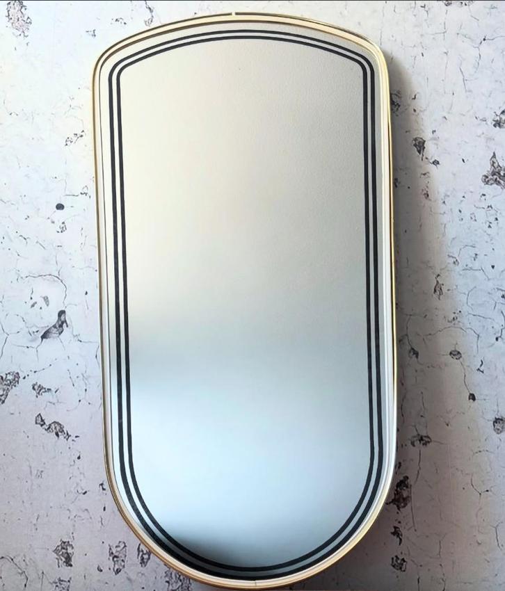 Conische vintage rockabilly retro spiegel gouden lijst, Huis en Inrichting, Woonaccessoires | Spiegels, Zo goed als nieuw, Minder dan 50 cm