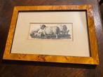 Schilderijtje met een pentekening van schapen, Minder dan 50 cm, Ophalen of Verzenden, Zo goed als nieuw, Schilderij