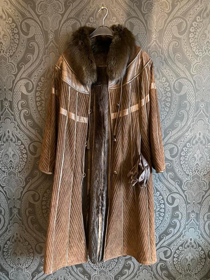 Exclusieve vintage mantel echt slangenleer & nerts M, Kleding | Dames, Jassen | Winter, Zo goed als nieuw, Ophalen of Verzenden