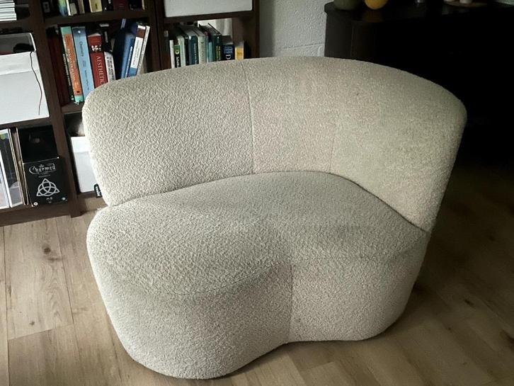 WOOOD fauteuil Stone Rechts boucle creme, Huis en Inrichting, Fauteuils, Gebruikt, 100 tot 125 cm, 75 tot 100 cm, Ophalen