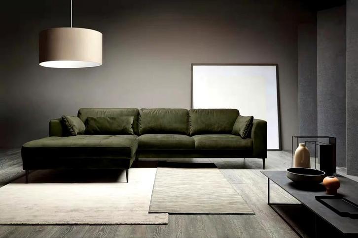 Nieuwe moderne loungebank groen velours trendy hoekbank, Huis en Inrichting, Banken | Bankstellen, Zo goed als nieuw, Hoekbank