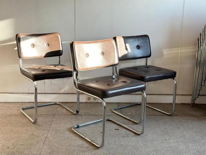 Vintage buisframe eetkamerstoelen, ca 1980’s, Antiek en Kunst, Antiek | Meubels | Stoelen en Banken, Ophalen of Verzenden