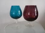 2 vintage retro vazen, cognac glazen, Gebruikt, Blauw, Ophalen of Verzenden, Glas