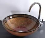 Glazen waskom opbouw met rode rozen goud zwarte randen, Ophalen of Verzenden, Nieuw, Glas, Wastafel