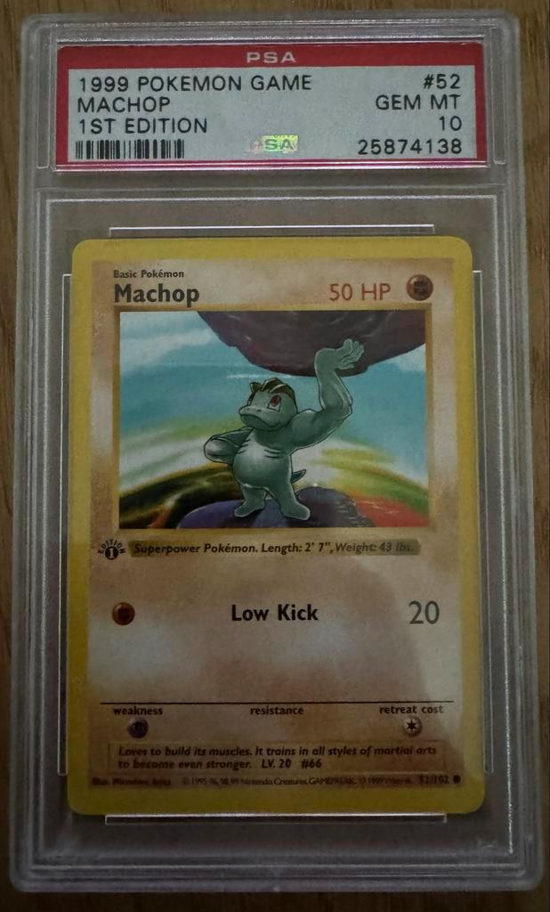 PSA 10 Machop 1999 1st Edition - Zeldzaam!, Hobby en Vrije tijd, Verzamelkaartspellen | Pokémon, Zo goed als nieuw, Losse kaart
