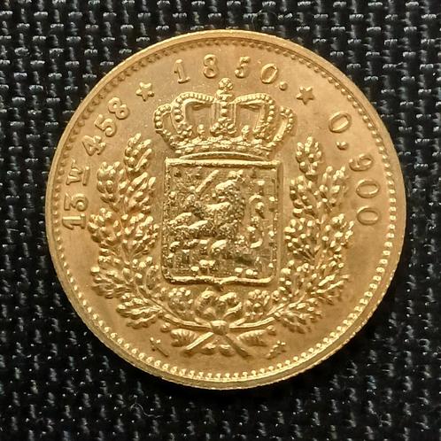 Goudvergulde Munt 1850 Willem drie 20 gulden negotiepenning, Postzegels en Munten, Munten | Nederland, Losse munt, Overige waardes