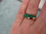 Stalen roseplated ring met groene kristallen, maat 16, nieuw, Met kristal, Nieuw, Kleiner dan 17, Dame