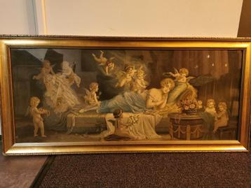 Engelen schilderij met 100 jaar oude lijst beschikbaar voor biedingen