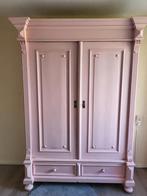 Grote brocante massief houten Roze slaapkamerkast, Ophalen