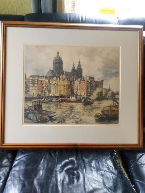 Kleuren ets van H.E Roodenburg. Amsterdam, Antiek en Kunst, Kunst | Etsen en Gravures, Ophalen of Verzenden
