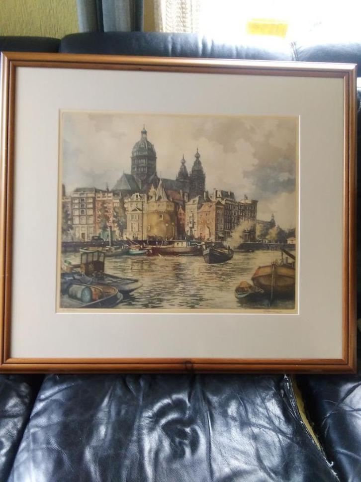 Kleuren ets van H.E Roodenburg. Amsterdam, Antiek en Kunst, Kunst | Etsen en Gravures, Ophalen of Verzenden