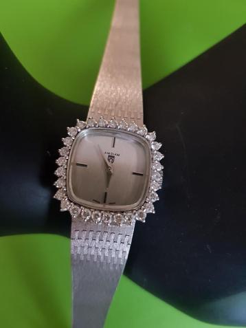 14 krt witg mech. armbandhorloge met brilj lunet 0.9 crt beschikbaar voor biedingen