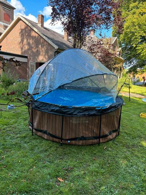 EXIT Opzetzwembad Wood Bruin Met Overkapping Rond - Ø 360 x, Tuin en Terras, Zwembaden, Gebruikt, 120 cm of meer, 400 cm of meer