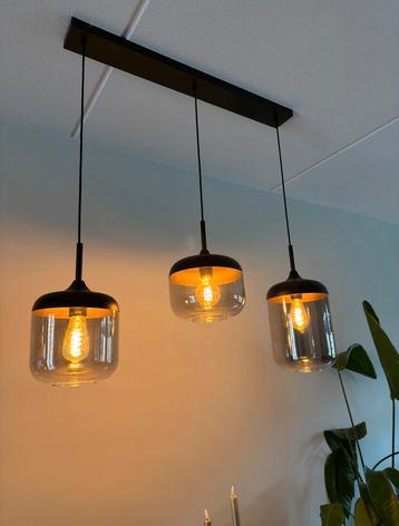 Design hanglamp zwart goud & smoke glas 3-lichts beschikbaar voor biedingen