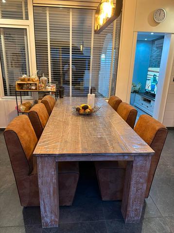 EETKAMERSTOELEN-6 STUKS-COGNAC-SUEDE beschikbaar voor biedingen