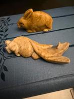 Netsuke Haas en Goudvis Speksteen, Ophalen of Verzenden