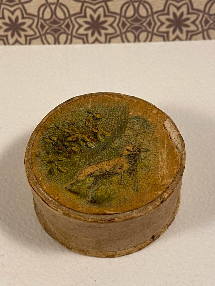 Antiek sieradendoosje, schaapje, rond, Antiek en Kunst, Curiosa en Brocante, Ophalen of Verzenden