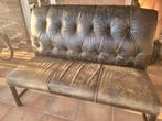 Eetkamerbank zwart 'used' leer!! Gecaptioneerd, 2 jaar oud., Huis en Inrichting, Banken | Bankstellen, 150 tot 200 cm, Driepersoons