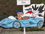 Geboorteborden Geboortebord baby in blauwe sportauto., Ophalen, Nieuw, Geboortebord
