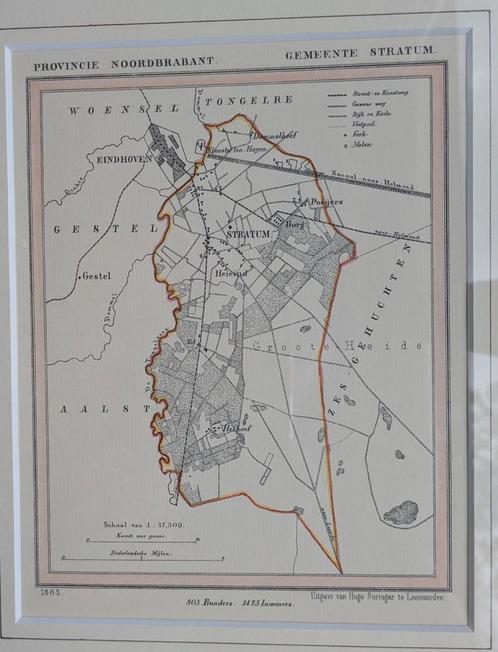 Kuyperskaart 1865 Gemeente Stratum Eindhoven, Antiek en Kunst, Kunst | Litho's en Zeefdrukken, Ophalen of Verzenden
