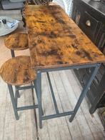 Bartafel hout/industrieel met 2 barkrukken, Huis en Inrichting, Tafels | Statafels, Ophalen, Zo goed als nieuw