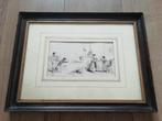 Antieke ets/gravure in lijstje met antiek dun glas, Antiek en Kunst, Ophalen