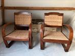 Stoelen fauteuils riet hout antiek gerestaureerd puntgaaf., Ophalen of Verzenden