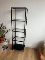 Zwarte Kast met Glazen Planken, Huis en Inrichting, Kasten | Stellingkasten, Ophalen, Zo goed als nieuw