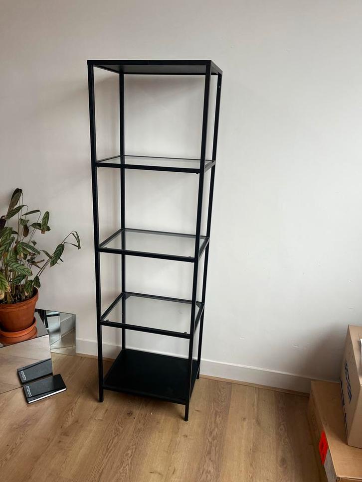 Zwarte Kast met Glazen Planken, Huis en Inrichting, Kasten | Stellingkasten, Zo goed als nieuw, Ophalen