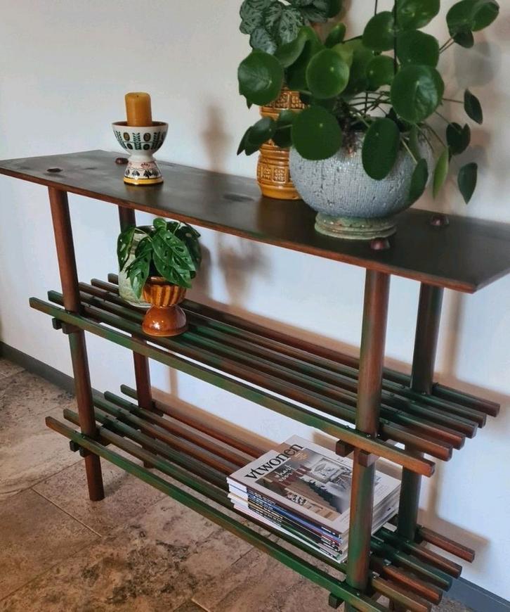 Retro design vintage stokkenkast jaren 50-60 stellingkast, Huis en Inrichting, Kasten | Stellingkasten, Zo goed als nieuw, Ophalen