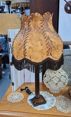 Vintage tafellamp, varkensleren kap, Ophalen, 50 tot 75 cm, Vintage, Hout
