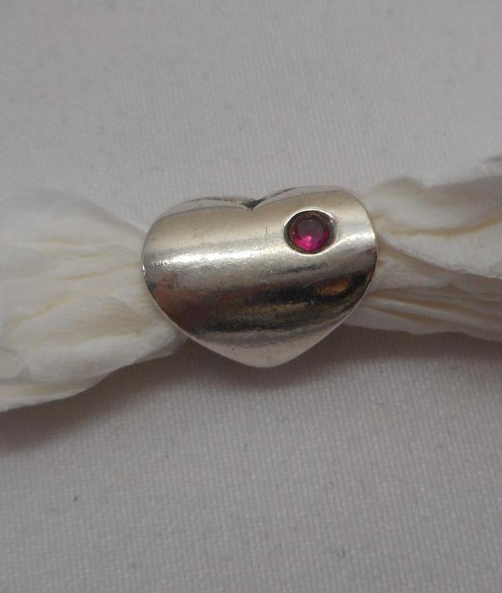 Zilveren Tedora spacer of hanger hart met steentje nr.1450, Sieraden, Tassen en Uiterlijk, Kettinghangers, Zo goed als nieuw, Zilver