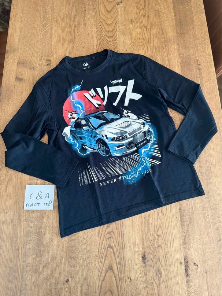 Blauw c&a longsleeve shirt tshirt AUTO ZGAN maat 158, Kinderen en Baby's, Kinderkleding | Maat 158, Zo goed als nieuw, Jongen