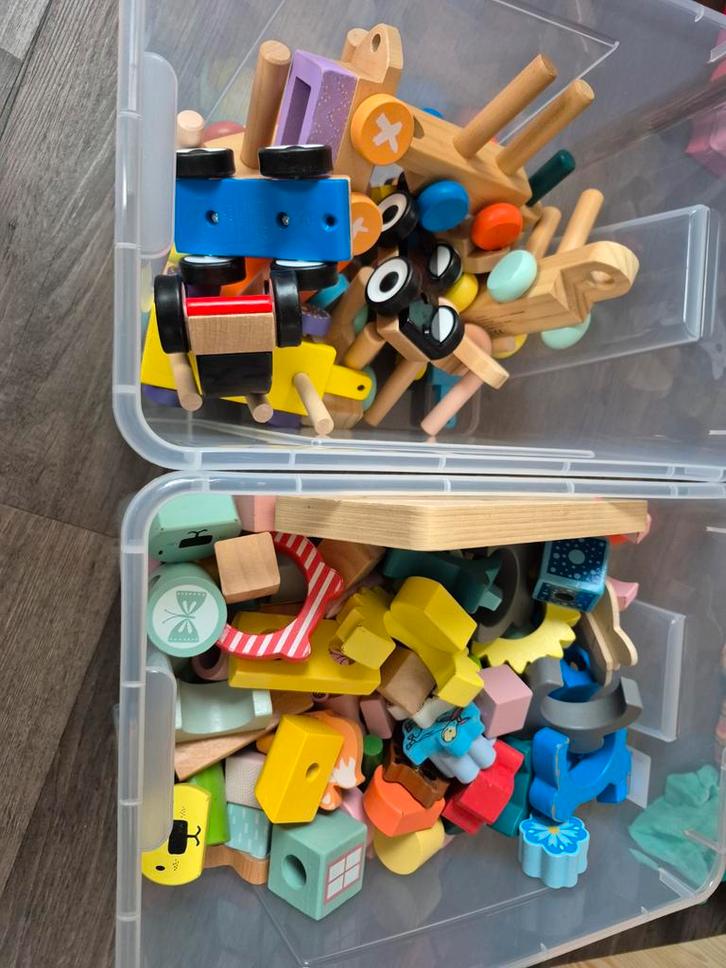 Houten Speelgoed Set: Blokken, Trein & Dieren, Kinderen en Baby's, Speelgoed | Bouwstenen, Gebruikt, Overige merken, Ophalen of Verzenden