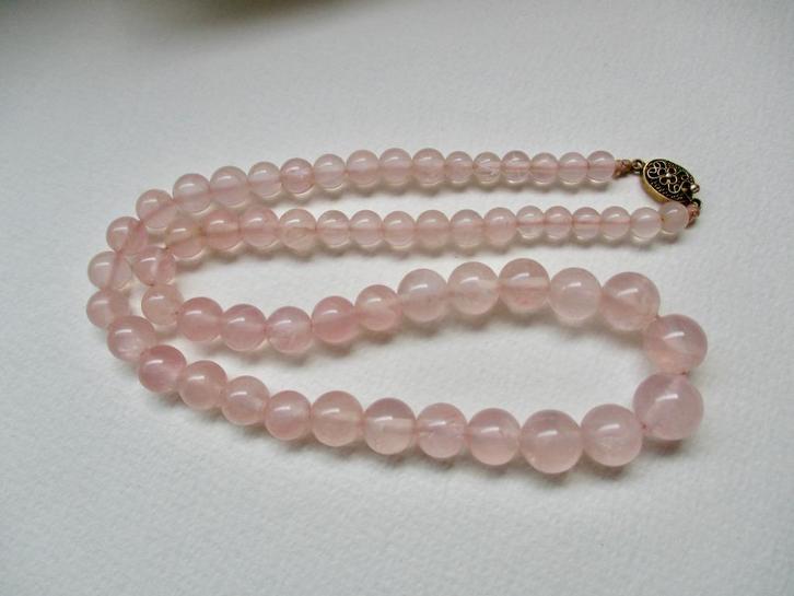Licht roze kwarts ketting 48 cm. echt zilver verguld slot, Sieraden, Tassen en Uiterlijk, Kettingen, Zo goed als nieuw, Zilver