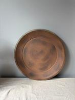 Preloved mat bruin rond houten dienblad / plateau op pootjes, Ophalen of Verzenden, Zo goed als nieuw, Rond, Hout