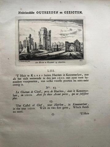 053 / Haarlem Huis te Kleef Kopergravure 1731 beschikbaar voor biedingen