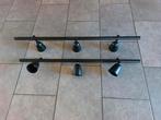 Zwarte plafondrail met 3 spots, Ophalen, Zo goed als nieuw, Metaal of Aluminium, Plafondspot of Wandspot