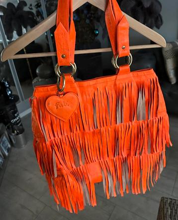 FAB , neon oranje leren tas met franjes beschikbaar voor biedingen
